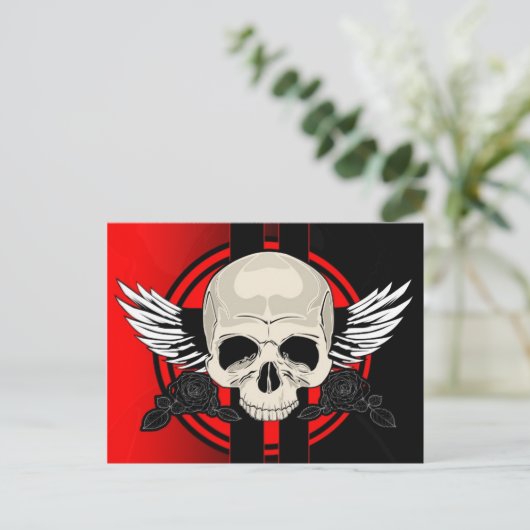 Wing Skull - RED Briefkaart (Staand voorkant)