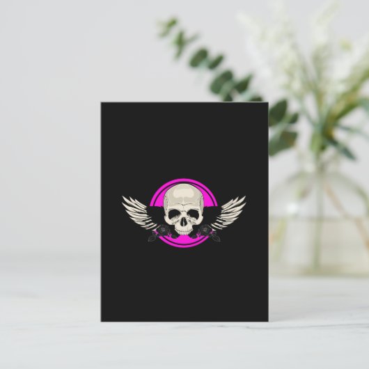 Wing Skull - Roze Briefkaart (Staand voorkant)