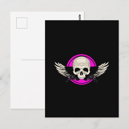 Wing Skull - Roze Briefkaart (Voorkant / Achterkant)