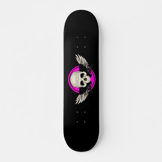 Wing Skull - Roze Persoonlijk Skateboard (Voorkant)