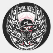 WING SKULL-W RONDE STICKER (Voorkant)