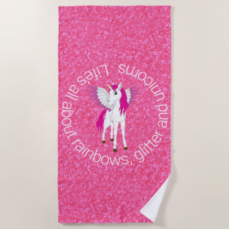Wing Unicorn Party Glitter Pink Strandlaken