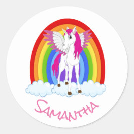 Wing Unicorn Party Rainbow Classic Round Sticker