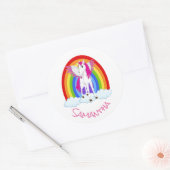 Wing Unicorn Party Rainbow Classic Round Sticker (Envelop)
