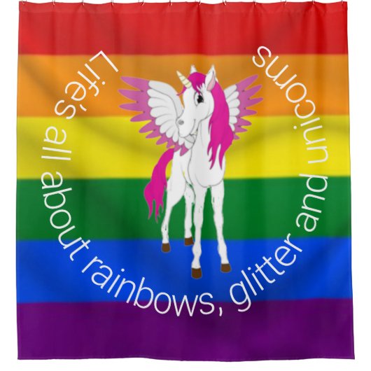 Wing Unicorn Party Rainbow Douchegordijn (Voorkant)