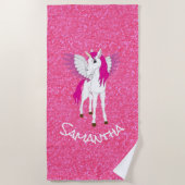 Wing Unicorn Party Rainbow Pink Glitter Strandlaken (Voorkant)
