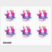 Wing Unicorn Party roze Classic Round Sticker (Vel)