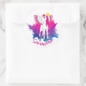Wing Unicorn Party roze Classic Round Sticker (Tas)