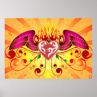Wingd Flaming Heart Poster