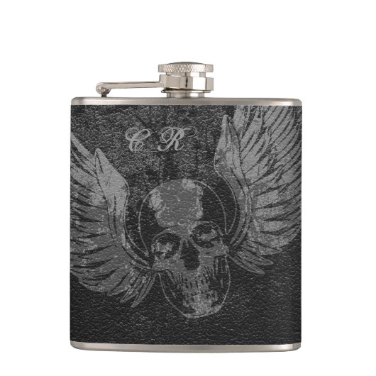 Wingd Skull Vinyl Wrapped Flask, 6 oz. Heupfles (Voorkant)