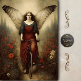 Winged Angel Bicycle Garden Vintage Decoupage Tissuepapier