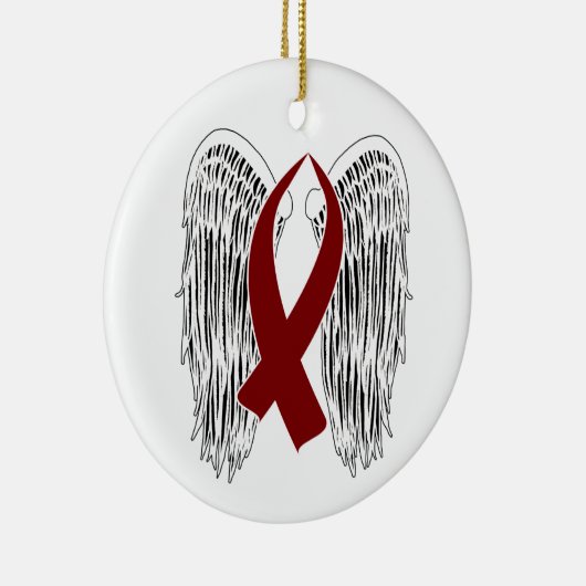 Winged Awareness Ribbon (Bourgogne) Keramisch Ornament (Rechts)