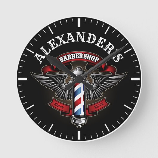Winged Barber Pole Logo personaliseren Ronde Klok (Voorkant)