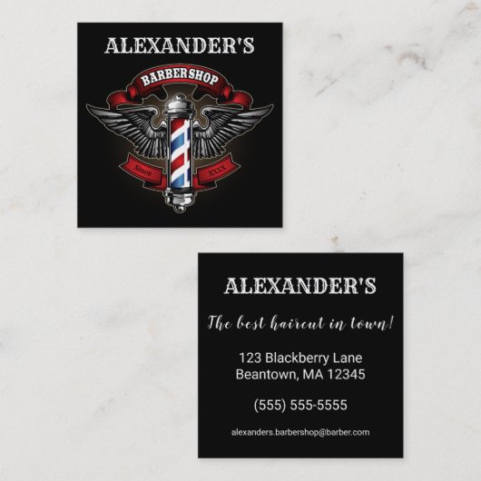 Winged Barber Pole Square Personalize Vierkante Visitekaartje (Voorkant / Achterkant)