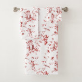  Winged Cherub Angels Flowers Red Toile Bad Handdoek (Insitu)