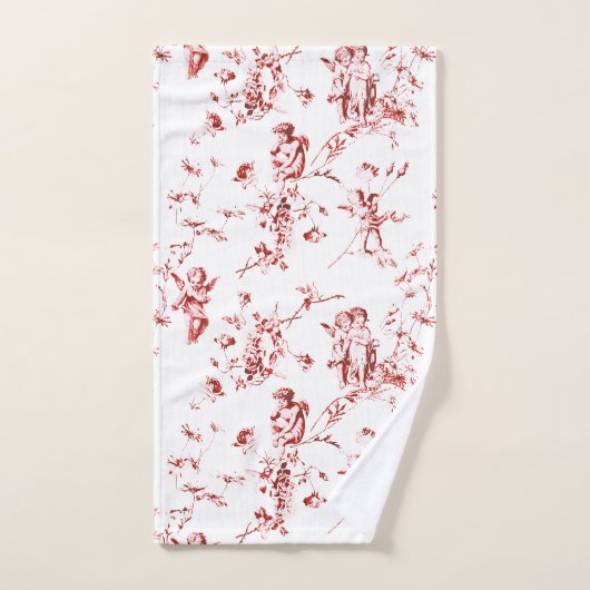  Winged Cherub Angels Flowers Red Toile Bad Handdoek (Handdoek)