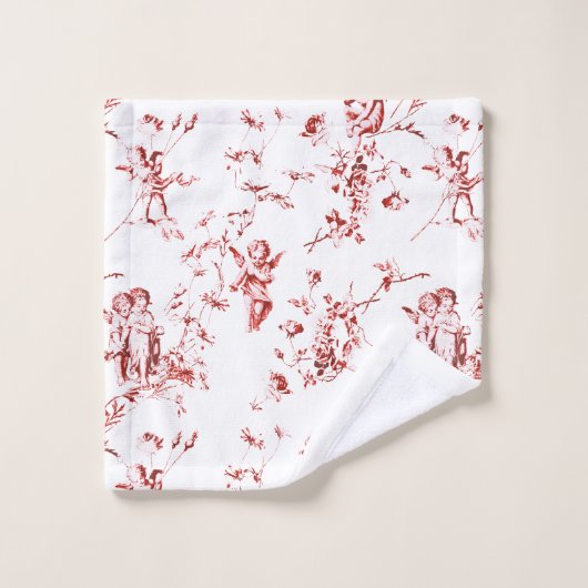  Winged Cherub Angels Flowers Red Toile Bad Handdoek (Wasdoekje)