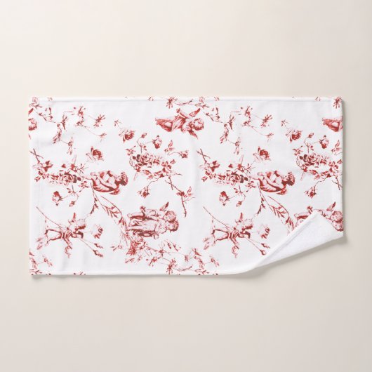 Winged Cherub Angels Flowers Red Toile Bad Handdoek (Handdoek)