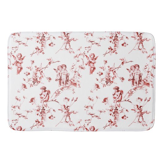  Winged Cherub Angels Flowers Red Toile Badmat (Voorkant)