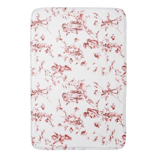  Winged Cherub Angels Flowers Red Toile Badmat (Voorkant Verticaal)