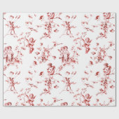  Winged Cherub Angels Flowers Red Toile Cadeaupapier (Vlak)