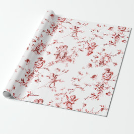 Winged Cherub Angels Flowers Red Toile Cadeaupapier