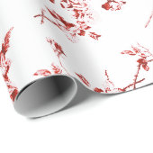  Winged Cherub Angels Flowers Red Toile Cadeaupapier (Rol Hoek)