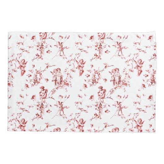  Winged Cherub Angels Flowers Red Toile Kussensloop (Achterkant-Links)