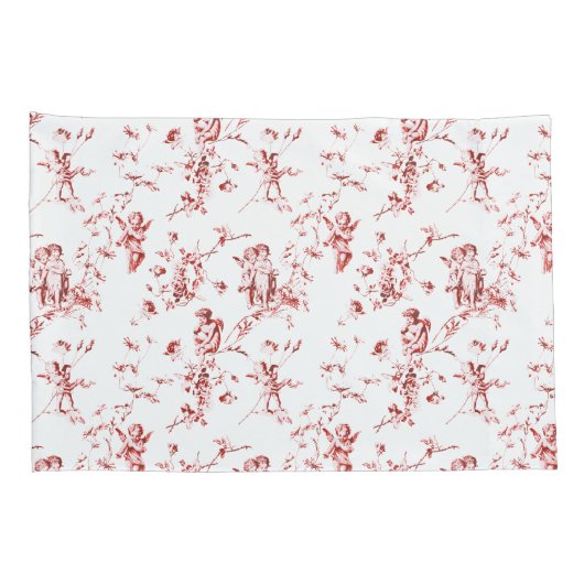  Winged Cherub Angels Flowers Red Toile Kussensloop (Achterkant-Rechts)