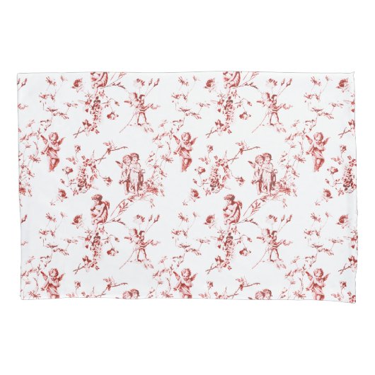  Winged Cherub Angels Flowers Red Toile Kussensloop (Voorkant-Links)