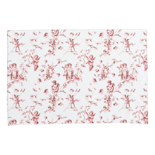  Winged Cherub Angels Flowers Red Toile Kussensloop (Voorkant-Rechts)