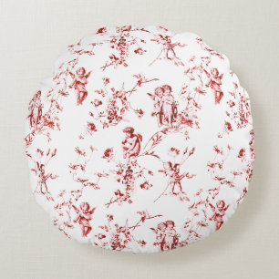Winged Cherub Angels Flowers Red Toile Rond Kussen