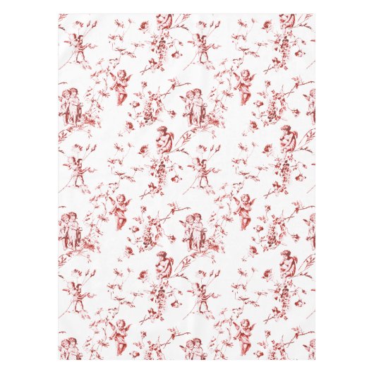  Winged Cherub Angels Flowers Red Toile Tafelkleed (Voorkant)