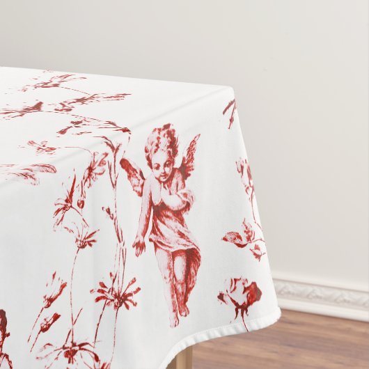  Winged Cherub Angels Flowers Red Toile Tafelkleed (Voorbeeld)