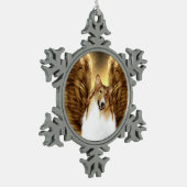 Winged Collie Angel Portret op Gold Tin Sneeuwvlok Ornament (Links)