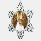 Winged Collie Angel Portret op Gold Tin Sneeuwvlok Ornament (Rechts)