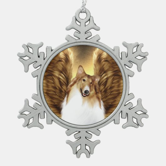 Winged Collie Angel Portret op Gold Tin Sneeuwvlok Ornament (Voorkant)