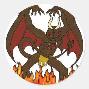 Winged Demon en Hell Flames Ronde Sticker