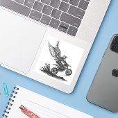 Winged Dirt Bike Rider – Fantasy Motorcycle Sticke Sticker (Laptop met iPhone)