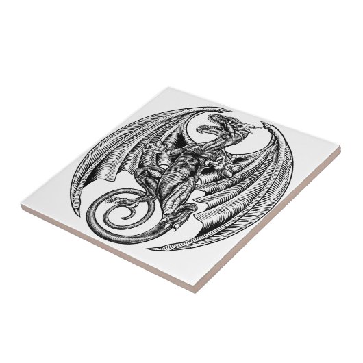 Winged Dragon Woodcut Tegeltje (Zijkant)