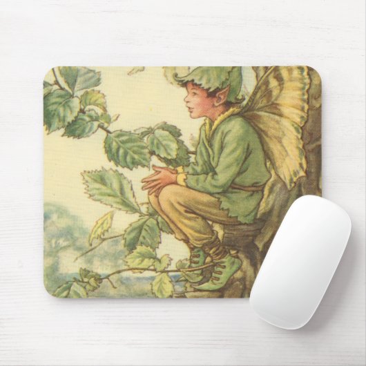 Winged Elm Fairy Zitten in een boom Muismat (Met muis)