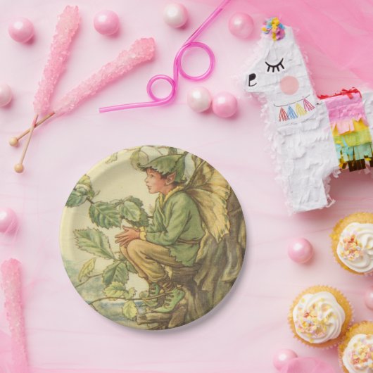 Winged Elm Fairy Zitten in een boom Papieren Bordje (Feest)