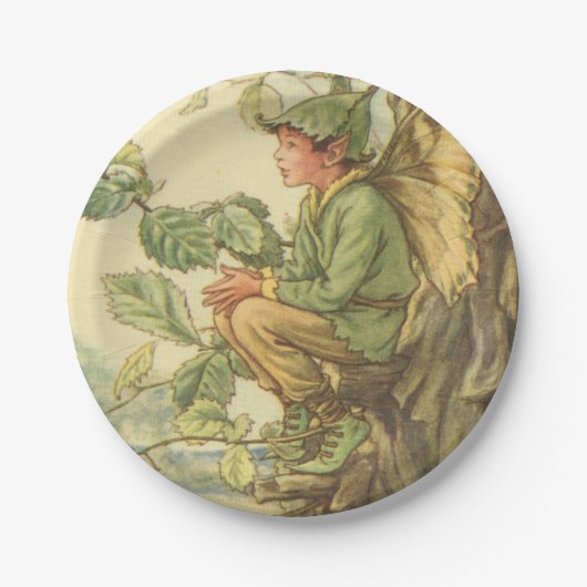 Winged Elm Fairy Zitten in een boom Papieren Bordje (Voorkant)