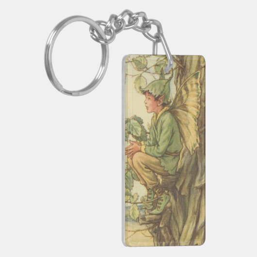 Winged Elm Fairy Zitten in een boom Sleutelhanger (Voorkant Links)