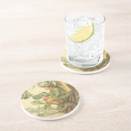 Winged Elm Fairy Zitten in een boom Zandsteen Onderzetter (Zijkant)