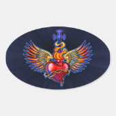 Winged, gezakt hartontwerp ovale sticker (Voorkant)