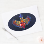 Winged, gezakt hartontwerp ovale sticker (Envelop)