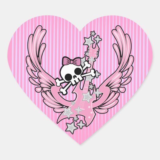 Winged gitaar met Cute Skull Hart Sticker (Voorkant)
