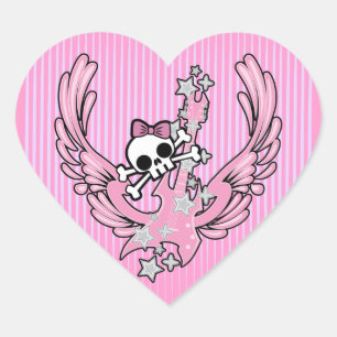 Winged gitaar met Cute Skull Hart Sticker