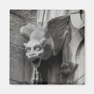Winged Gothic Gargoyle Black & White Square Magnet